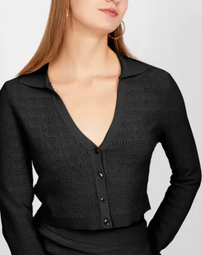 525 AMERICA CARA LACE CROPPED JOHNNY COLLAR CARDIGAN
