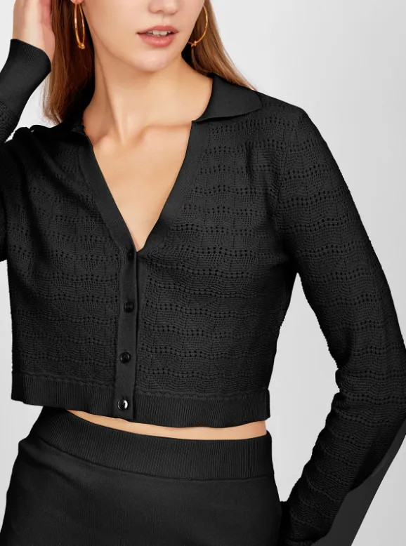 525 AMERICA CARA LACE CROPPED JOHNNY COLLAR CARDIGAN