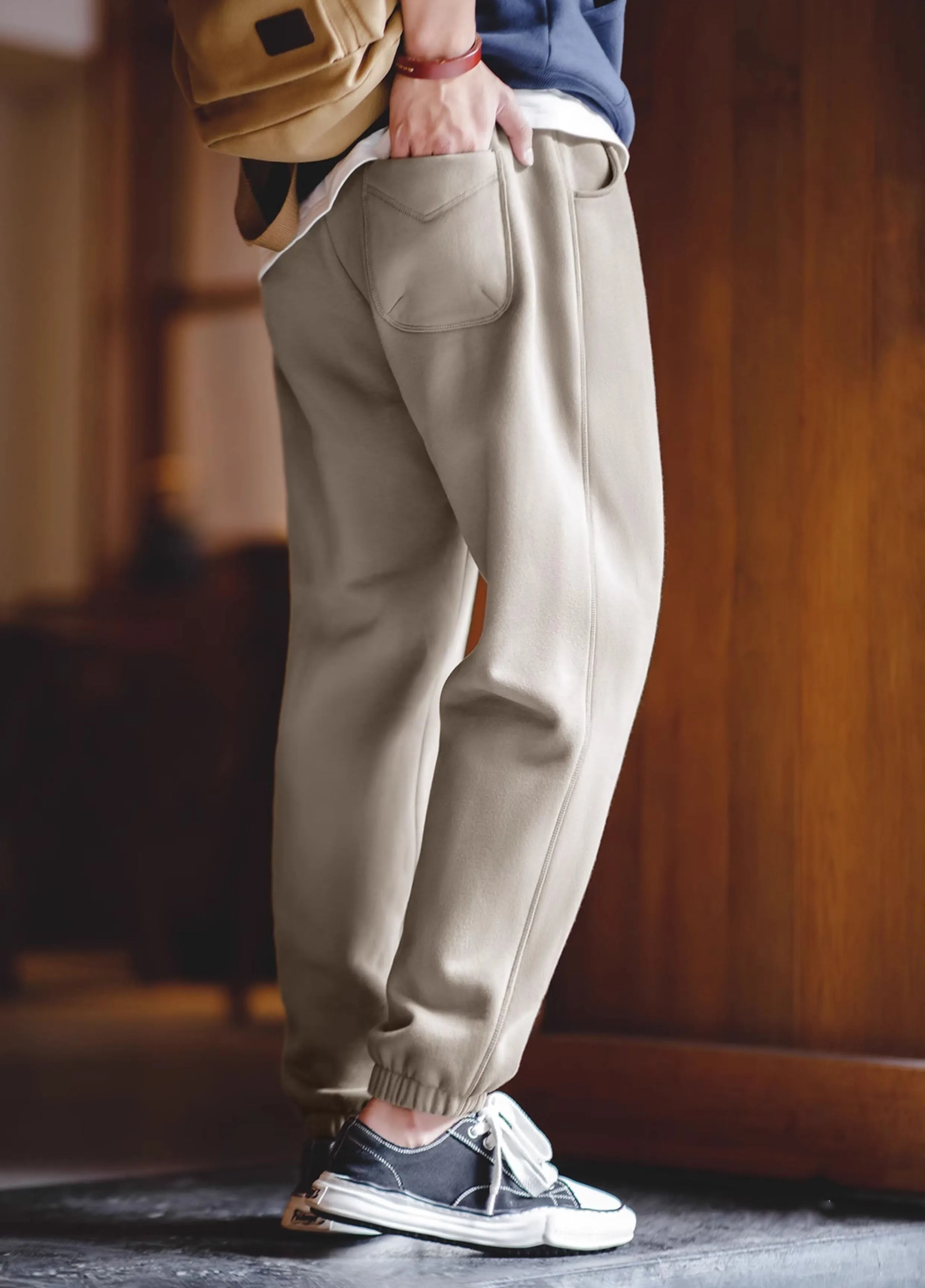 American Casual Velvet Sweatpants Sports Warm Men's Trousers