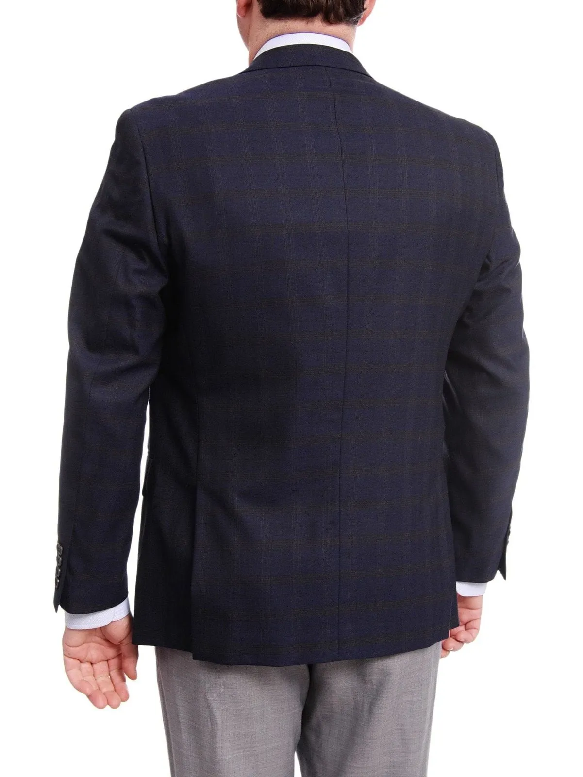 Arthur Black Classic Fit Blue With Brown Plaid Two Button Wool Blazer Sportcoat
