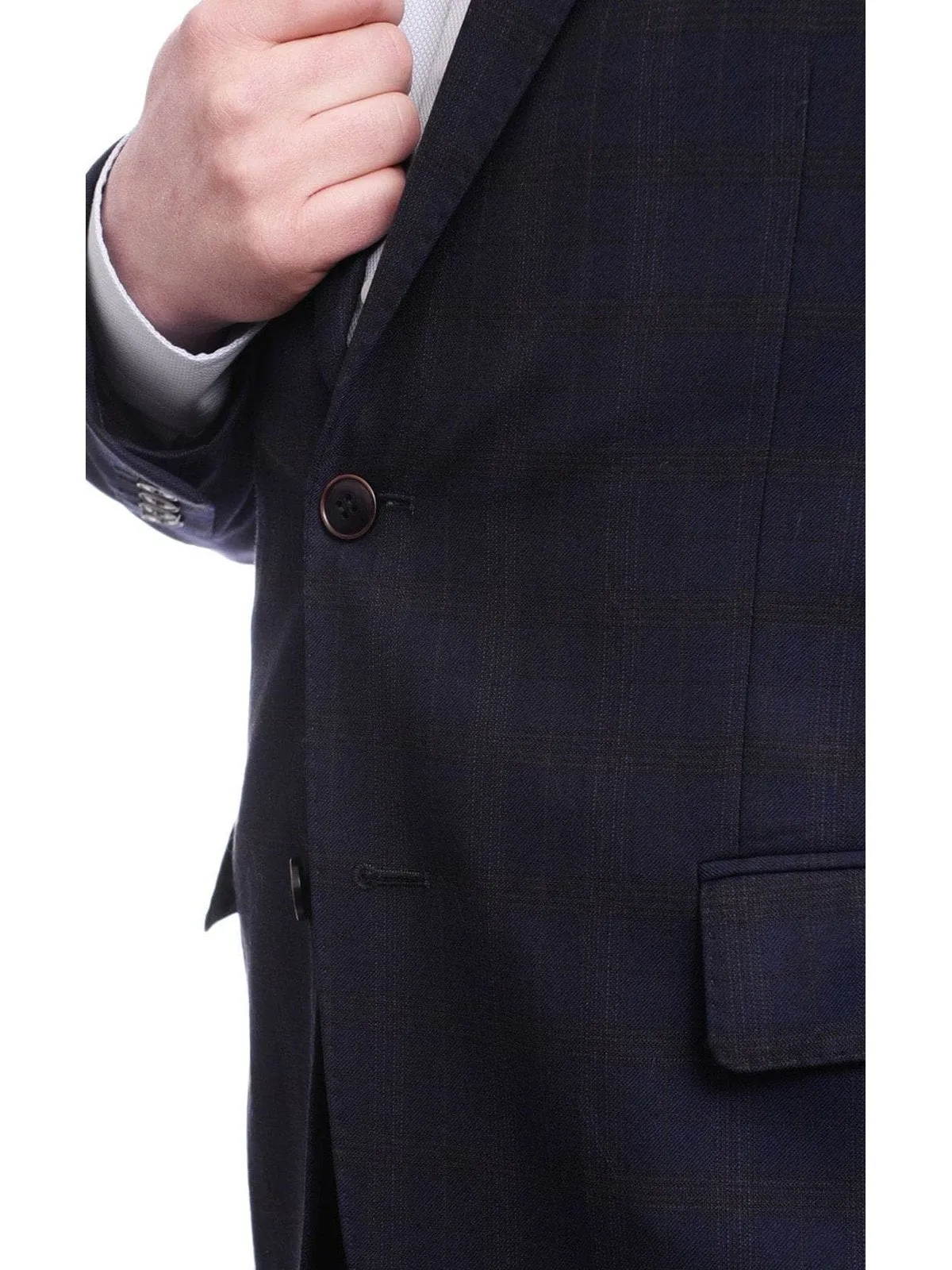 Arthur Black Classic Fit Blue With Brown Plaid Two Button Wool Blazer Sportcoat