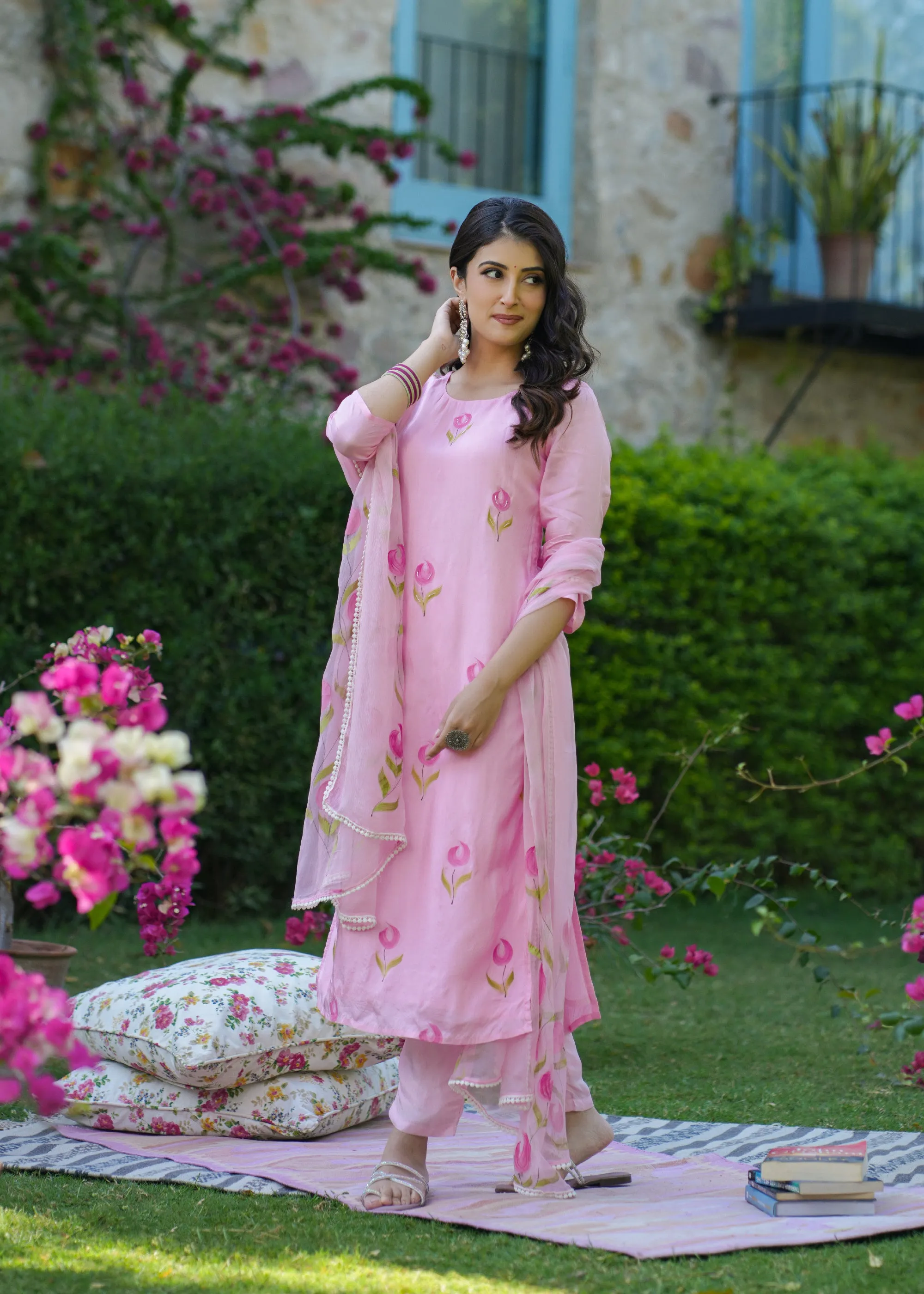 Asvika Pink Handpainted Suit Set