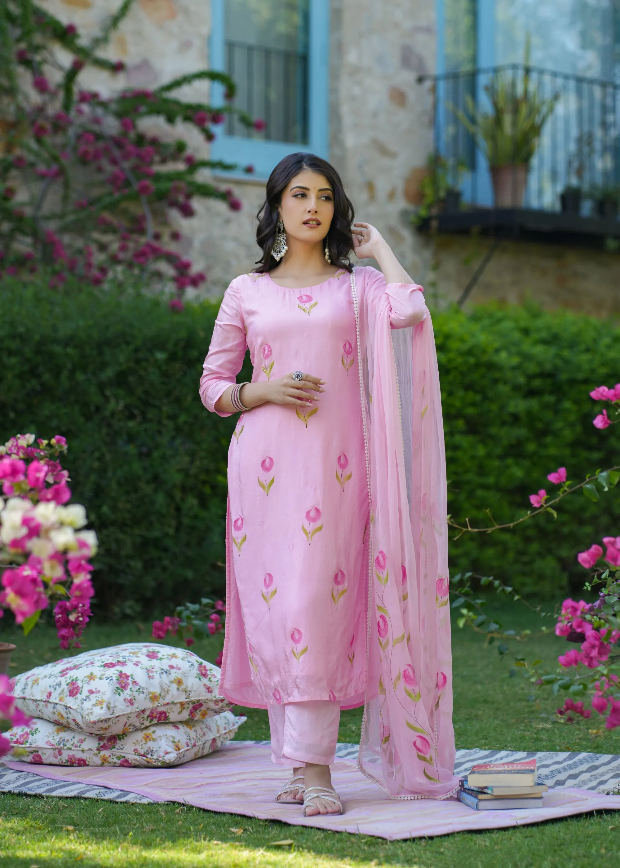 Asvika Pink Handpainted Suit Set