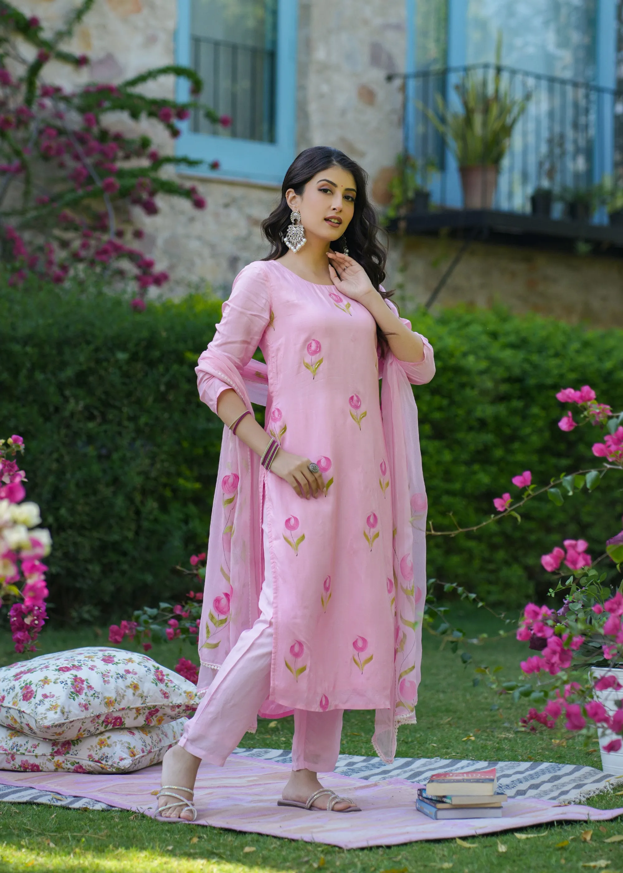 Asvika Pink Handpainted Suit Set
