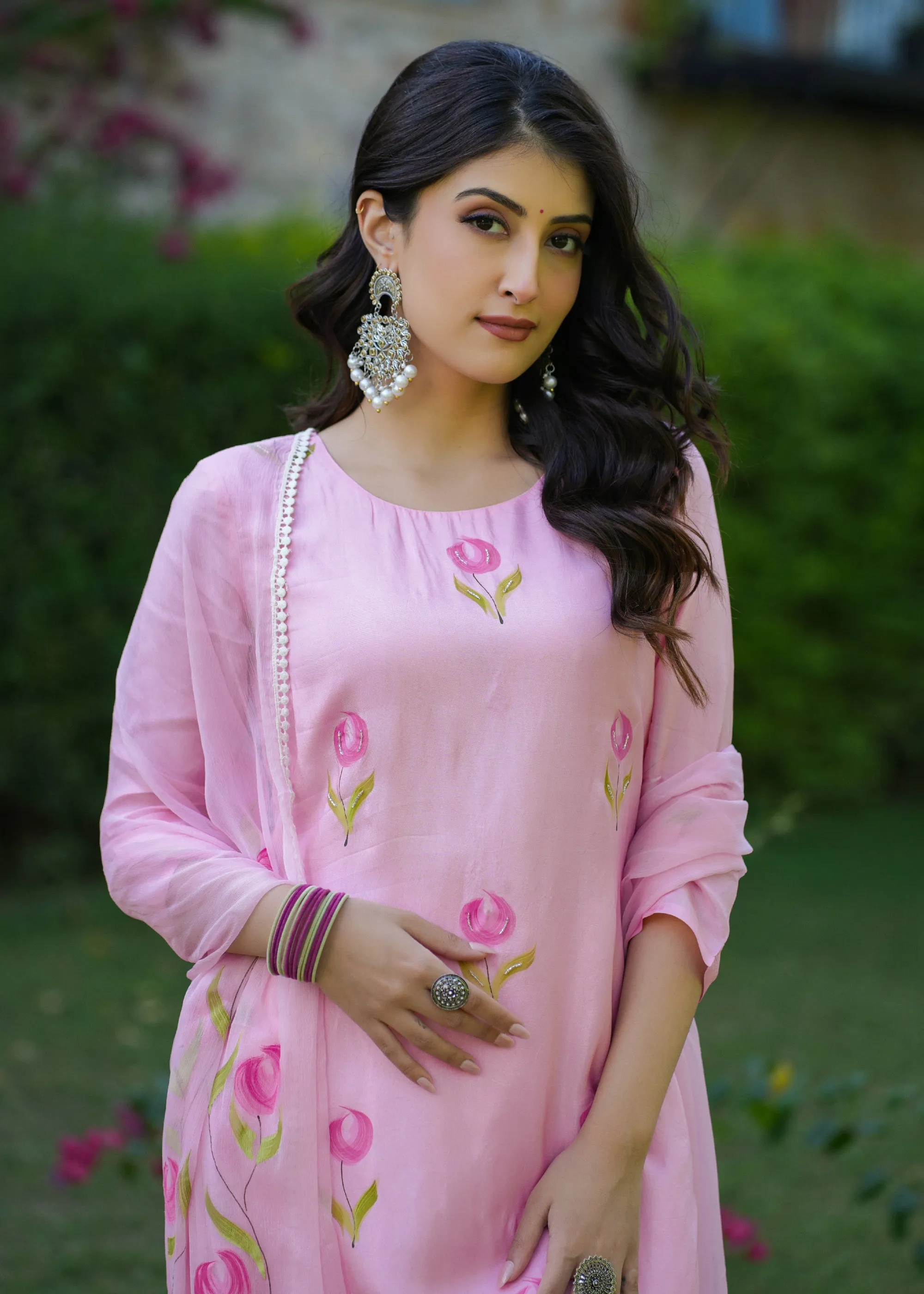 Asvika Pink Handpainted Suit Set