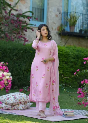Asvika Pink Handpainted Suit Set