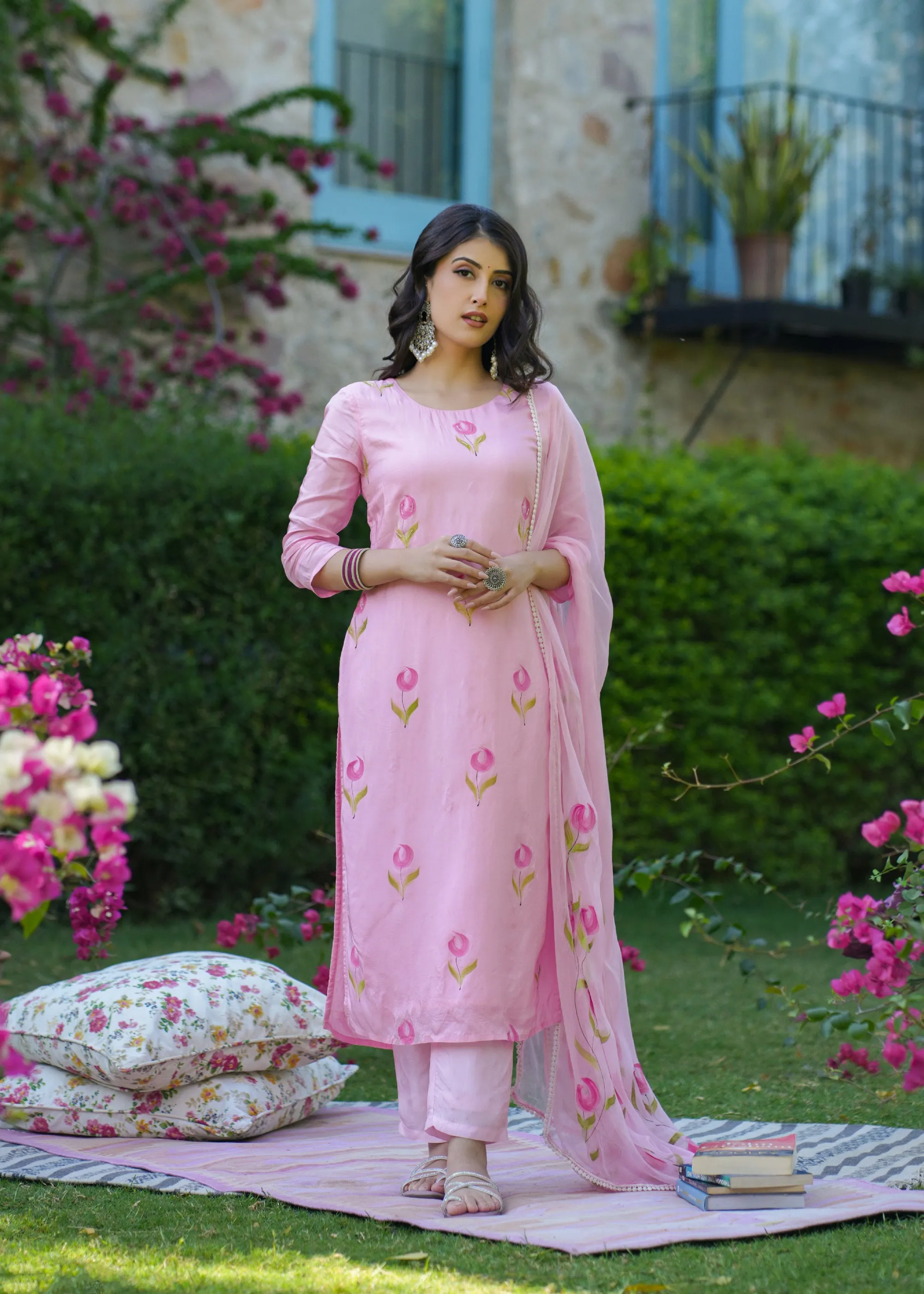 Asvika Pink Handpainted Suit Set