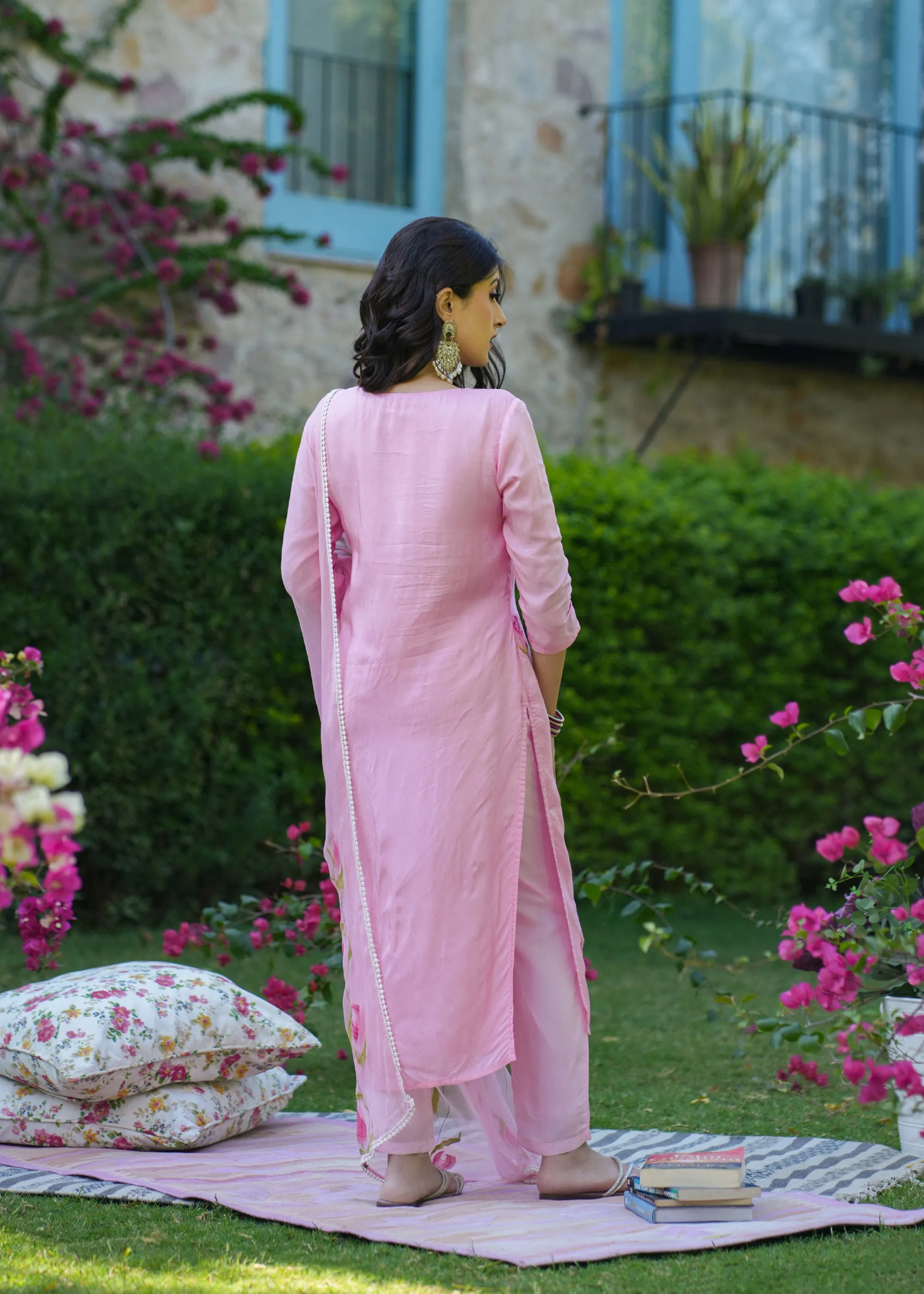Asvika Pink Handpainted Suit Set