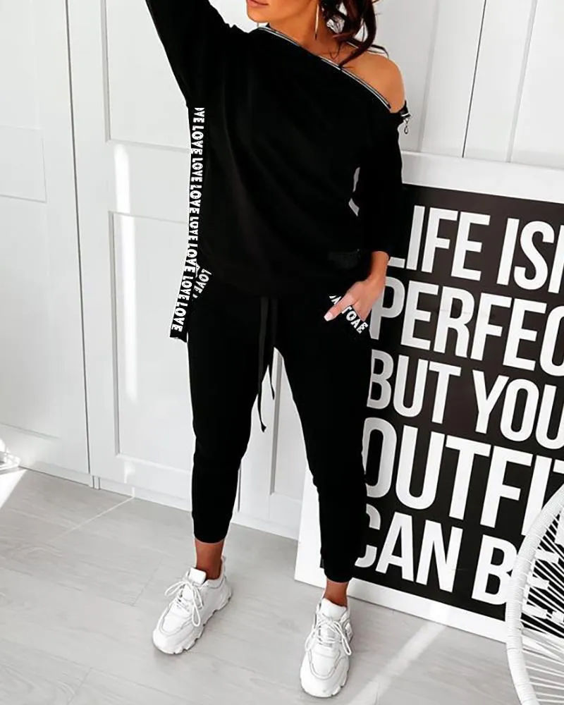 Autumn Suit Featured Diagonal Collar Zipper Hooded Casual Solid Color