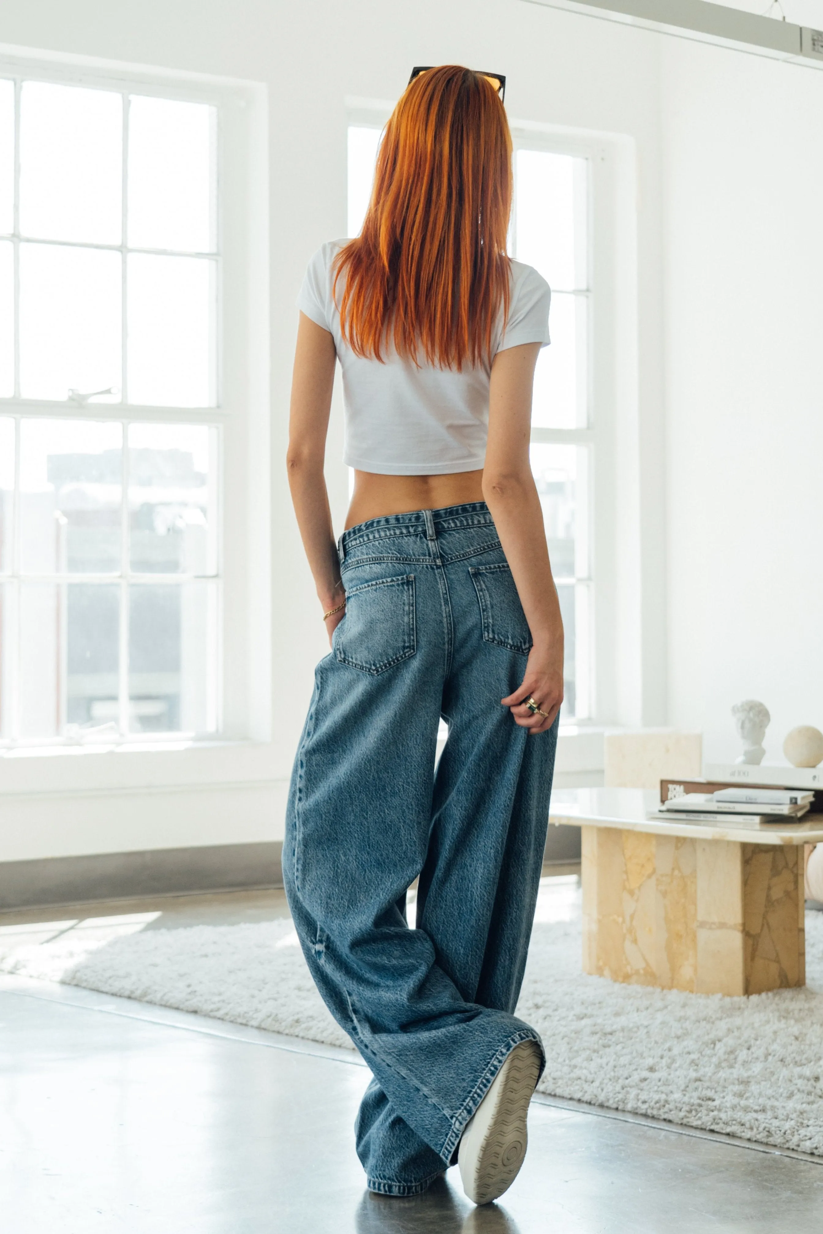 Belted Baggy Wide Leg Jeans - Vintage Indigo