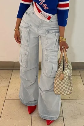 BerryBetty - Casual Solid Patchwork High Waist Regular Denim Jeans