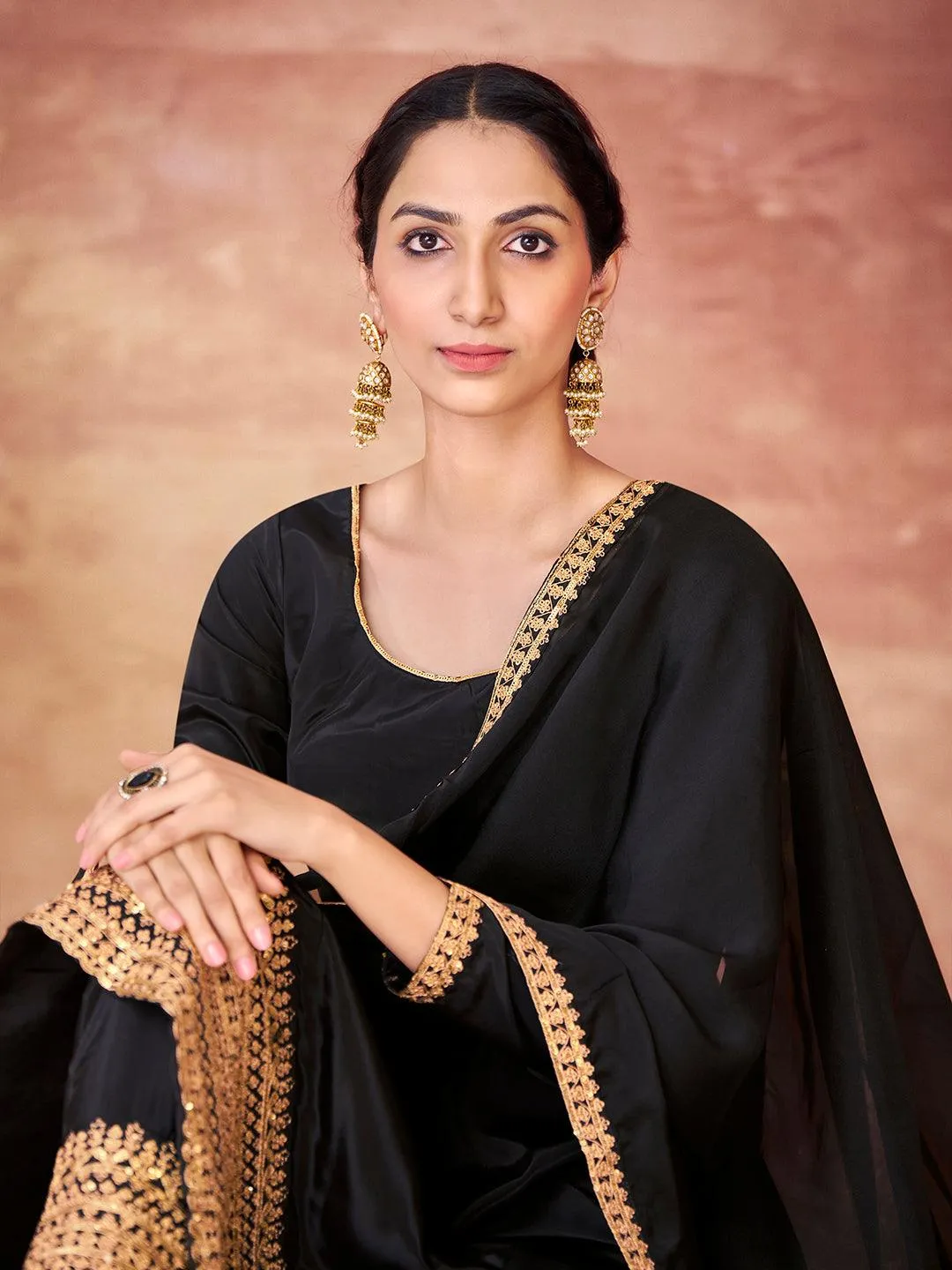 Black color anarkali suit with pant and dupatta