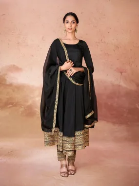 Black color anarkali suit with pant and dupatta