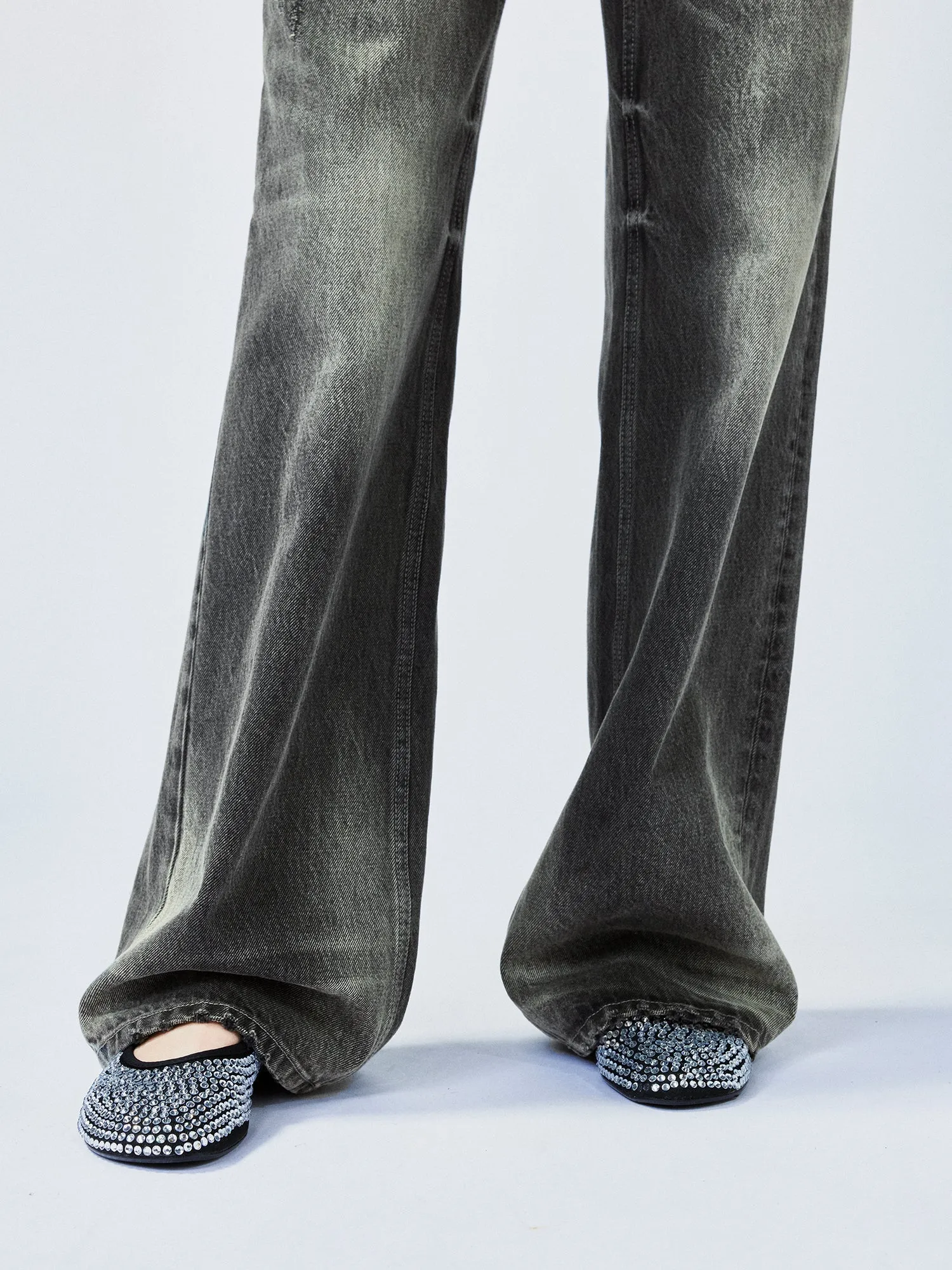 Black washed straight-leg jeans