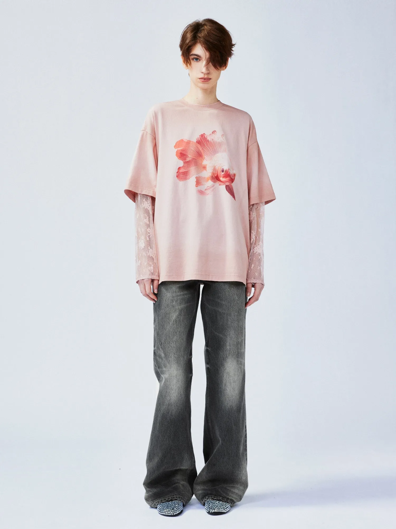 Black washed straight-leg jeans
