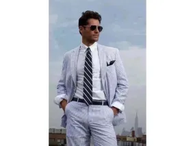 Blue Seersucker Suit 100% Cotton Classic Fit Suit