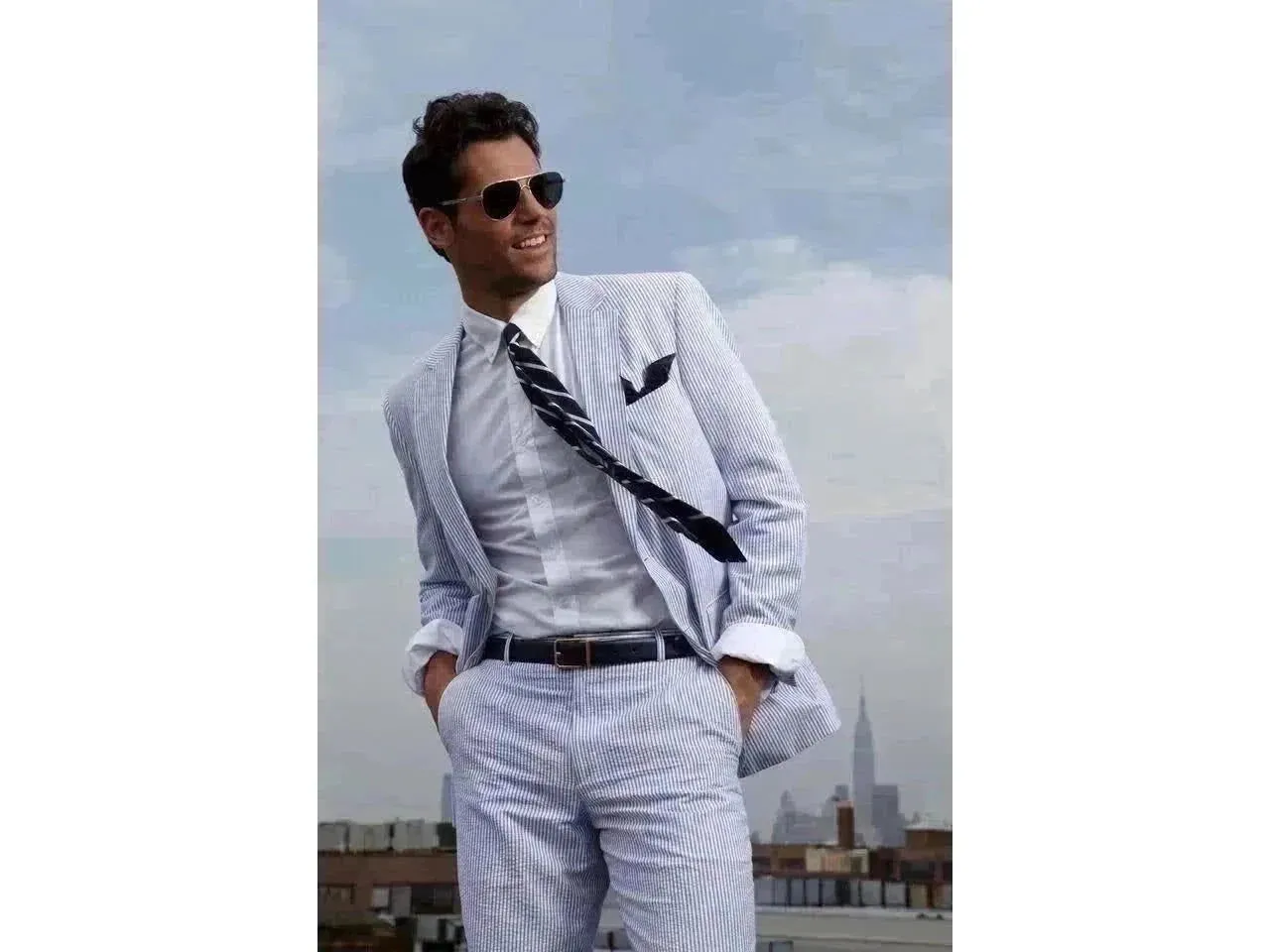 Blue Seersucker Suit 100% Cotton Classic Fit Suit