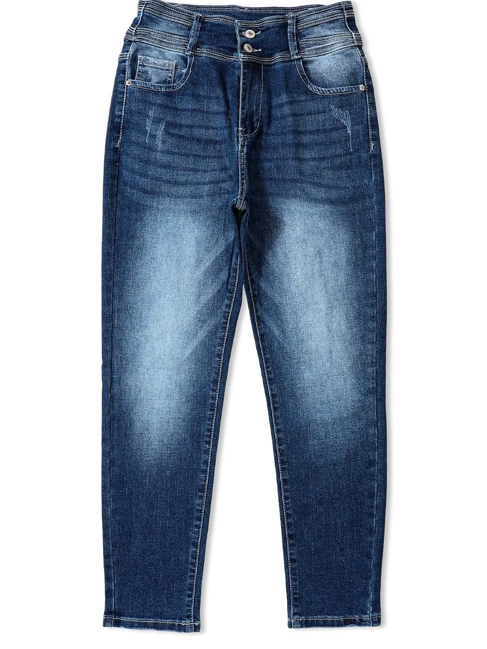 Blue Vintage Two-button High Waist Skinny Jeans with a Chic Slim Look