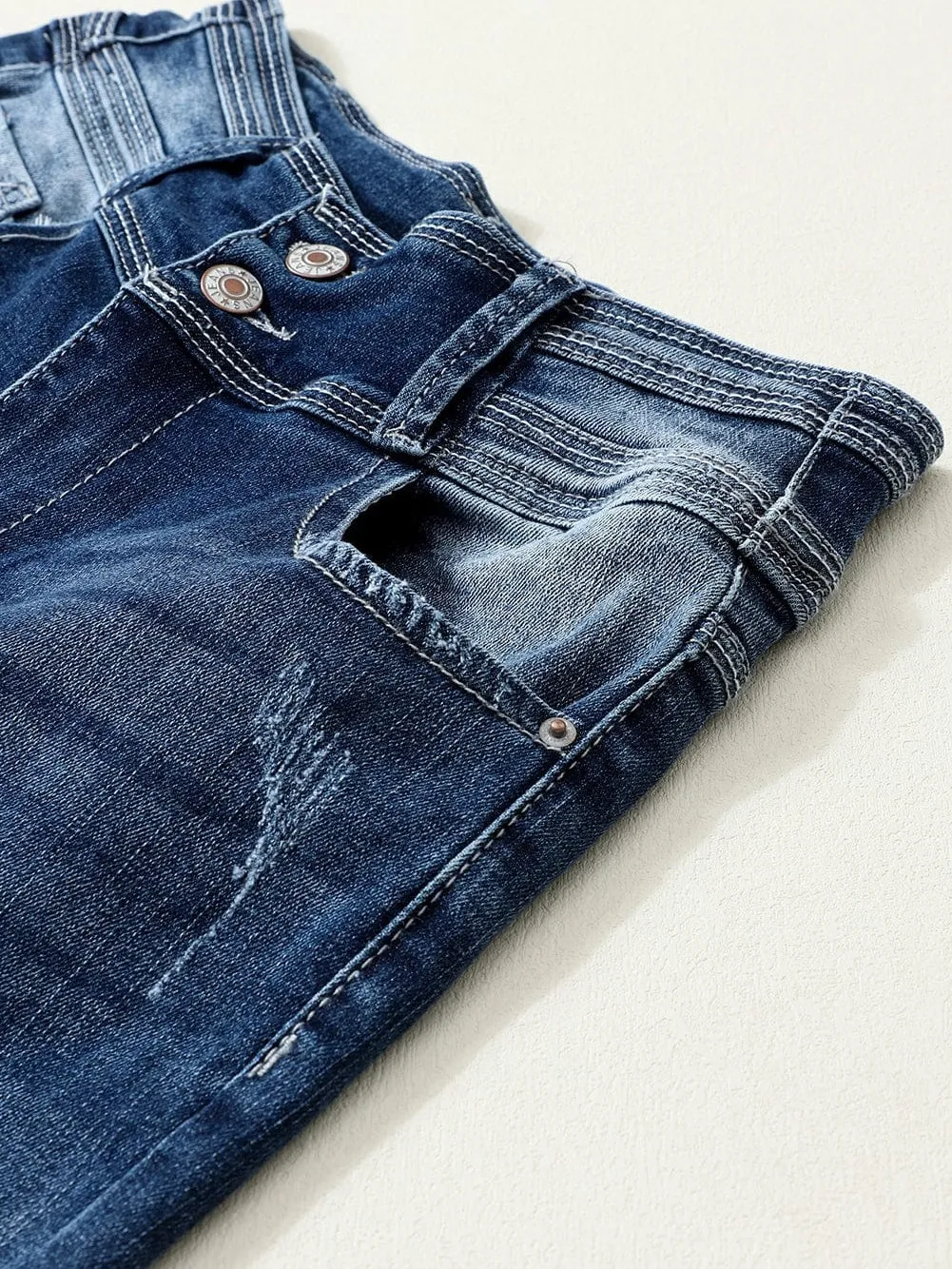 Blue Vintage Two-button High Waist Skinny Jeans with a Chic Slim Look