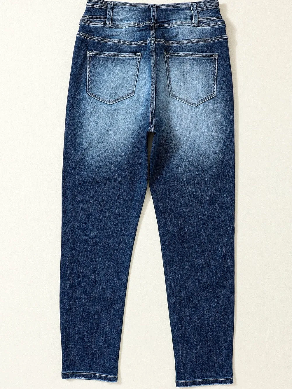 Blue Vintage Two-button High Waist Skinny Jeans with a Chic Slim Look
