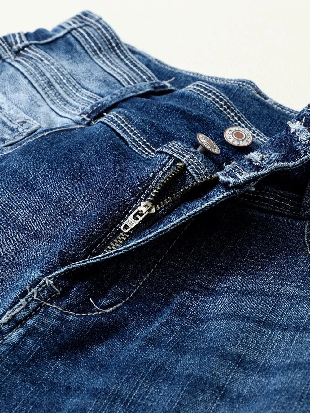 Blue Vintage Two-button High Waist Skinny Jeans with a Chic Slim Look