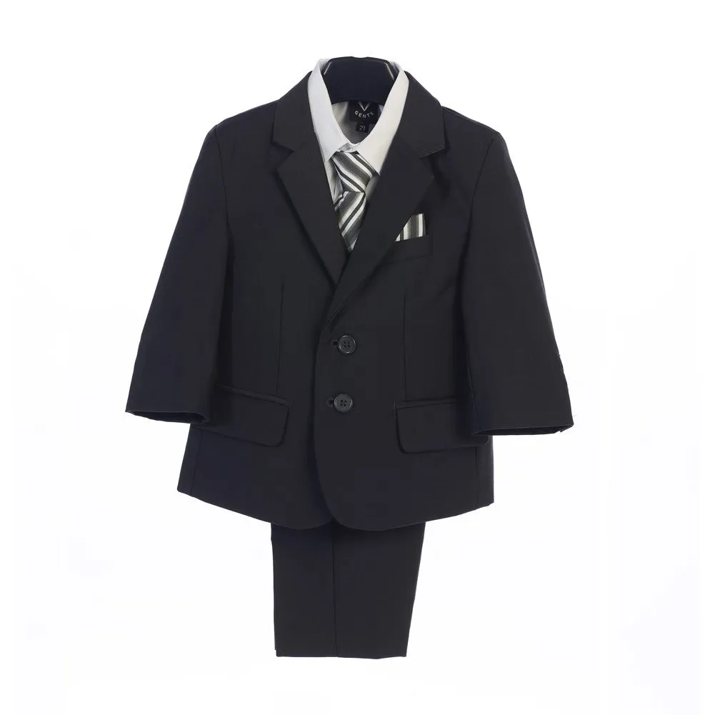 Boys Dark Gray Jacket Vest Pocket Square Tie Shirt Pant 5 Pc Suit 2T-7