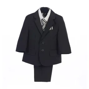Boys Dark Gray Jacket Vest Pocket Square Tie Shirt Pant 5 Pc Suit 2T-7