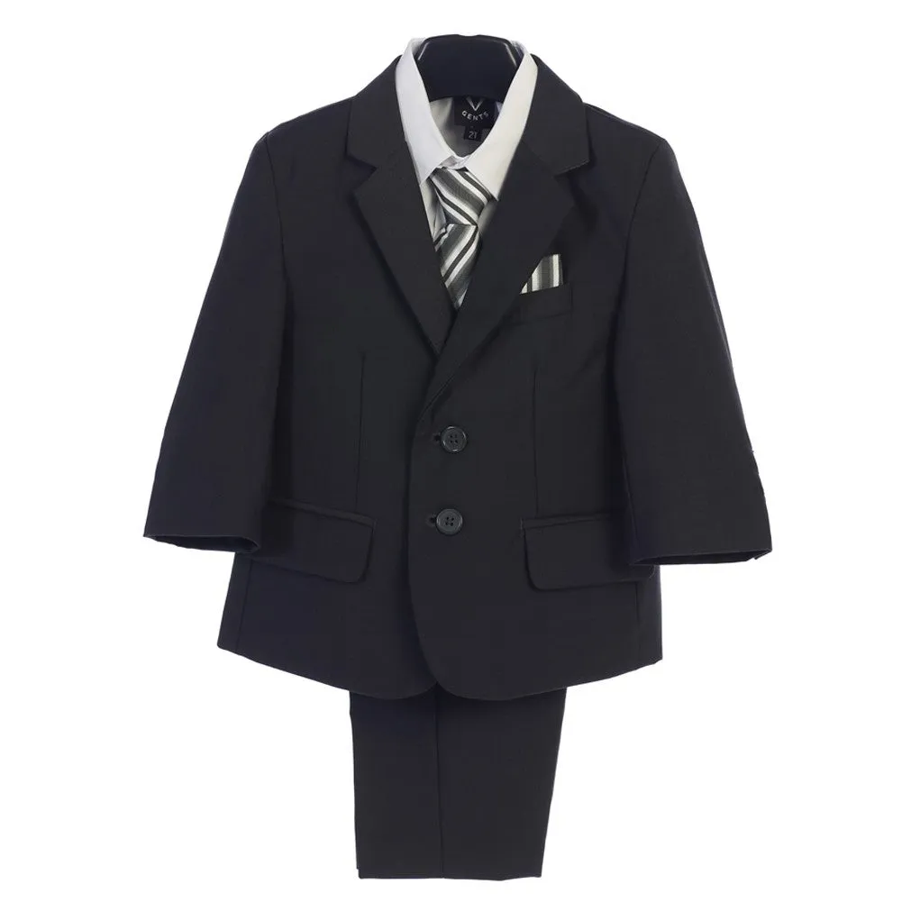 Boys Dark Gray Jacket Vest Pocket Square Tie Shirt Pant 5 Pc Suit 2T-7