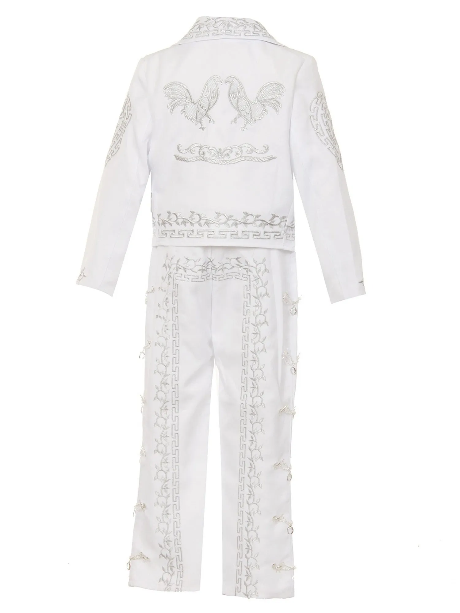 Boys White Rooster Intricate Embroidery 6 Pc Charro Suit 12M-6