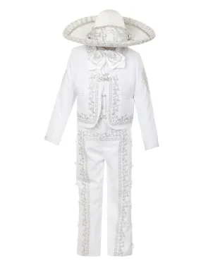 Boys White Rooster Intricate Embroidery 6 Pc Charro Suit 12M-6