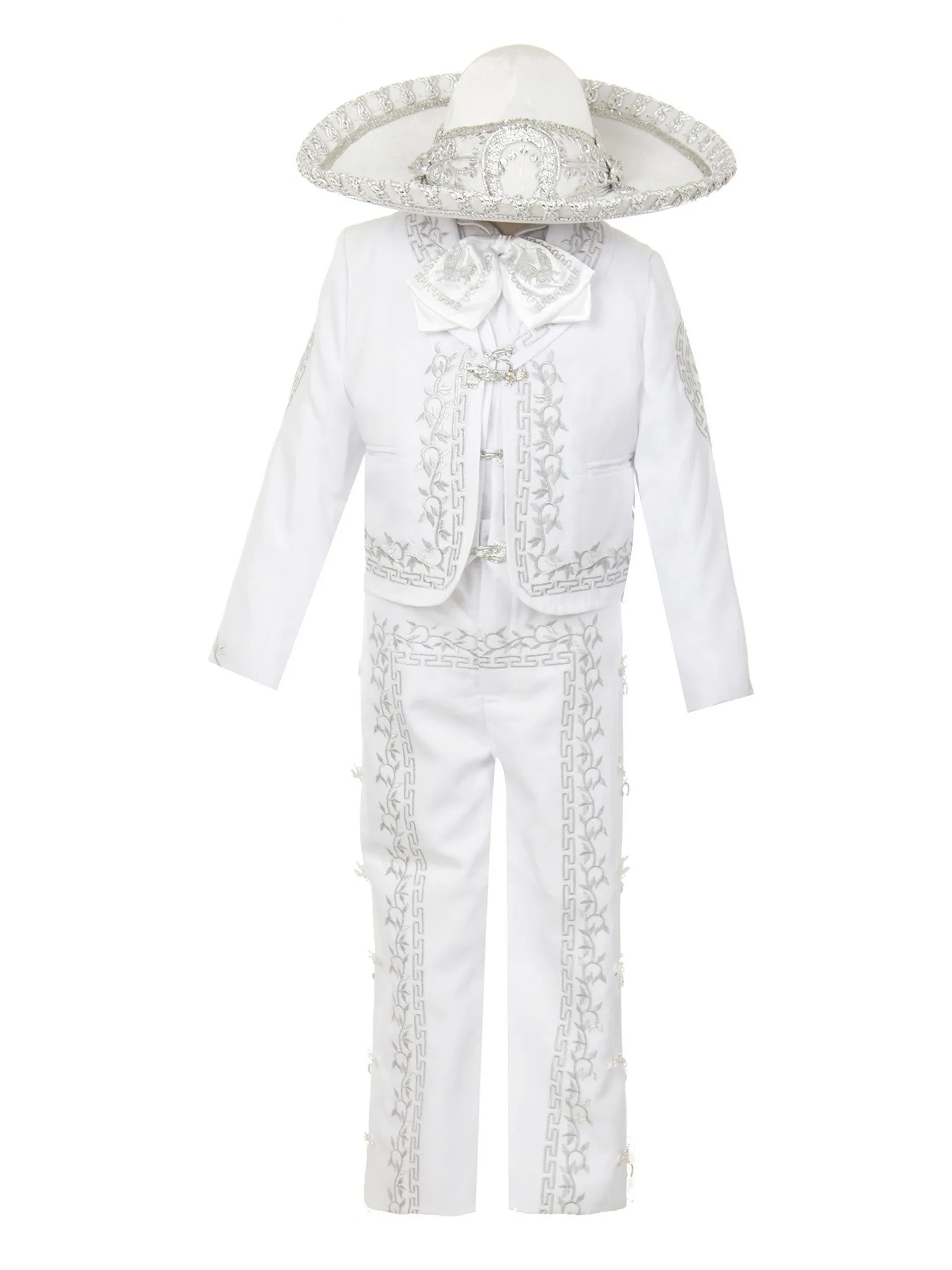 Boys White Rooster Intricate Embroidery 6 Pc Charro Suit 12M-6
