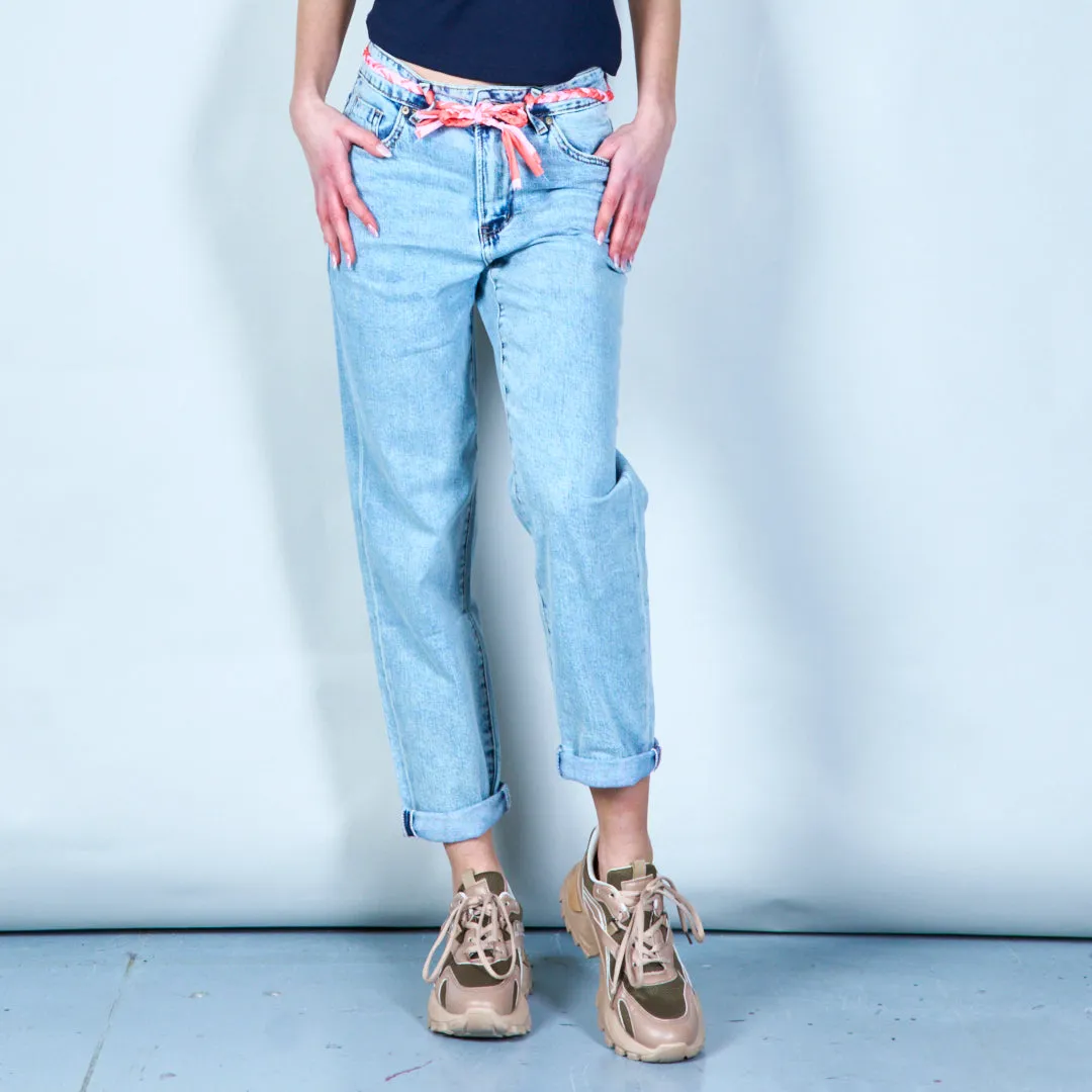 Braided belt denim jeans wholesale