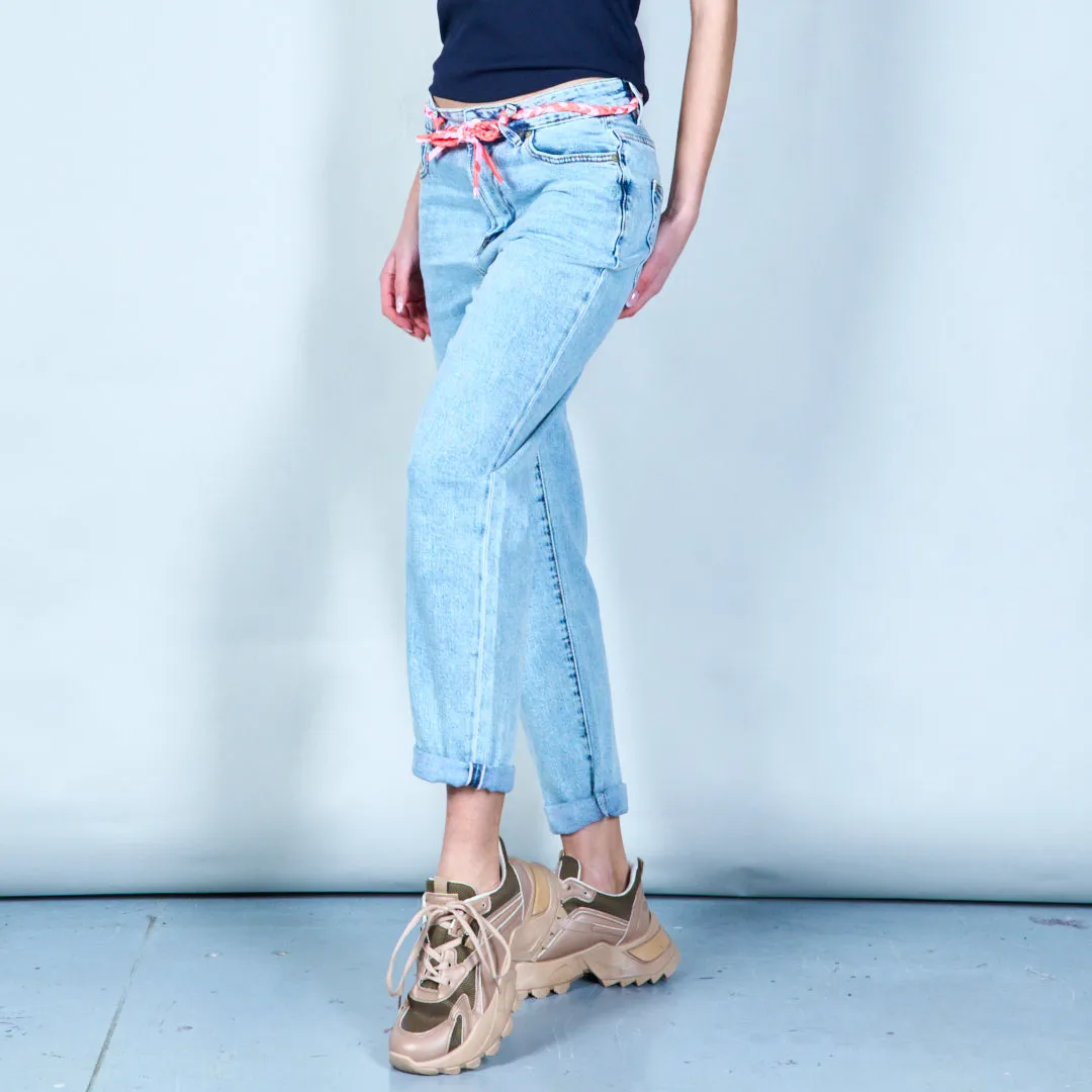 Braided belt denim jeans wholesale