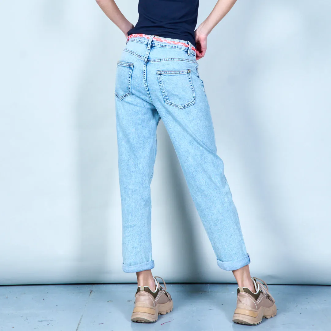 Braided belt denim jeans wholesale