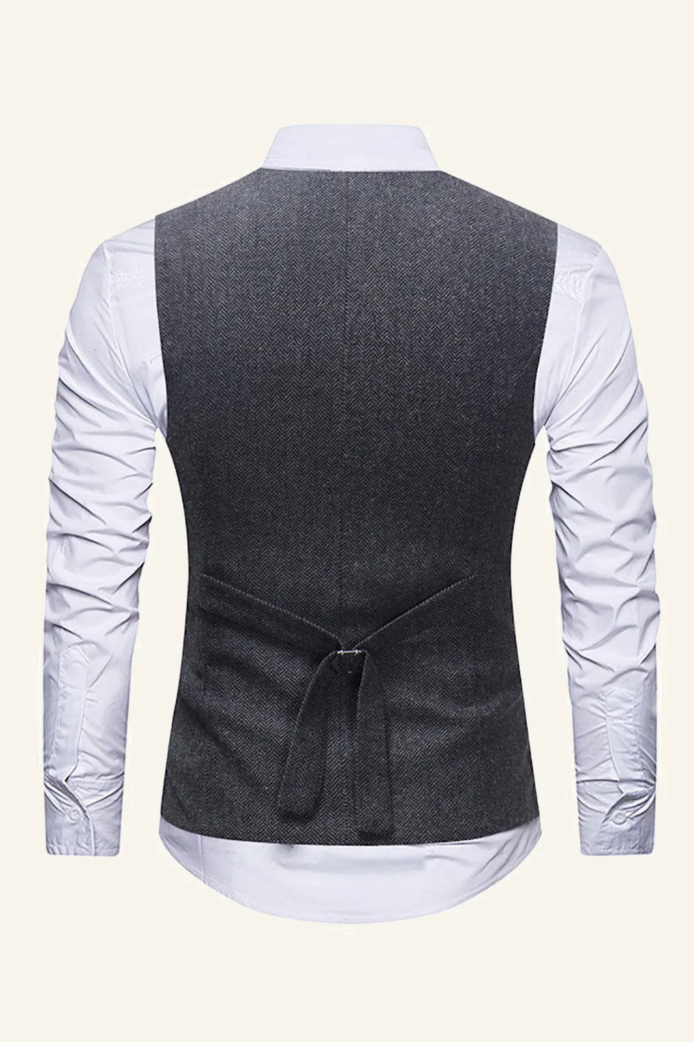 Burgundy Solid Men's Dress Vest With Belt Back