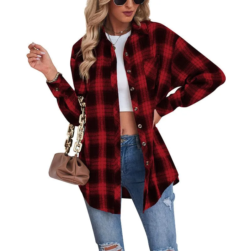 Casual boyfriend-style loose plaid shirt in women's fashion