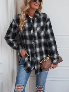 Casual boyfriend-style loose plaid shirt in women's fashion