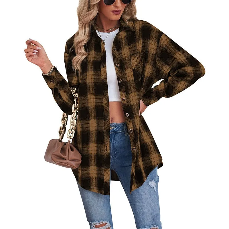 Casual boyfriend-style loose plaid shirt in women's fashion