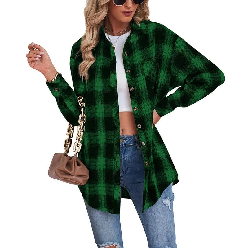 Casual boyfriend-style loose plaid shirt in women's fashion