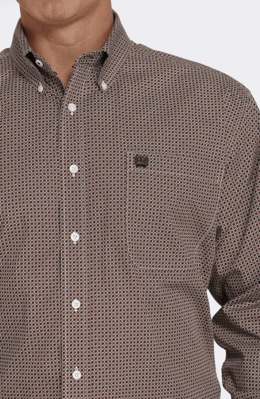 Cinch Men's Brown Geo Print Button Long Sleeve Western Shirt MTW1105454