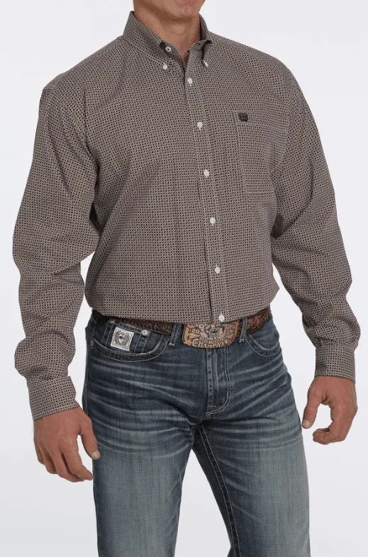 Cinch Men's Brown Geo Print Button Long Sleeve Western Shirt MTW1105454