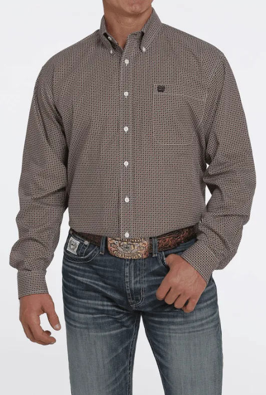 Cinch Men's Brown Geo Print Button Long Sleeve Western Shirt MTW1105454