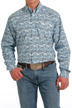 Cinch Men's Paisley Print Button-Down Shirt  - Light Blue/Black/White - MTW1105601