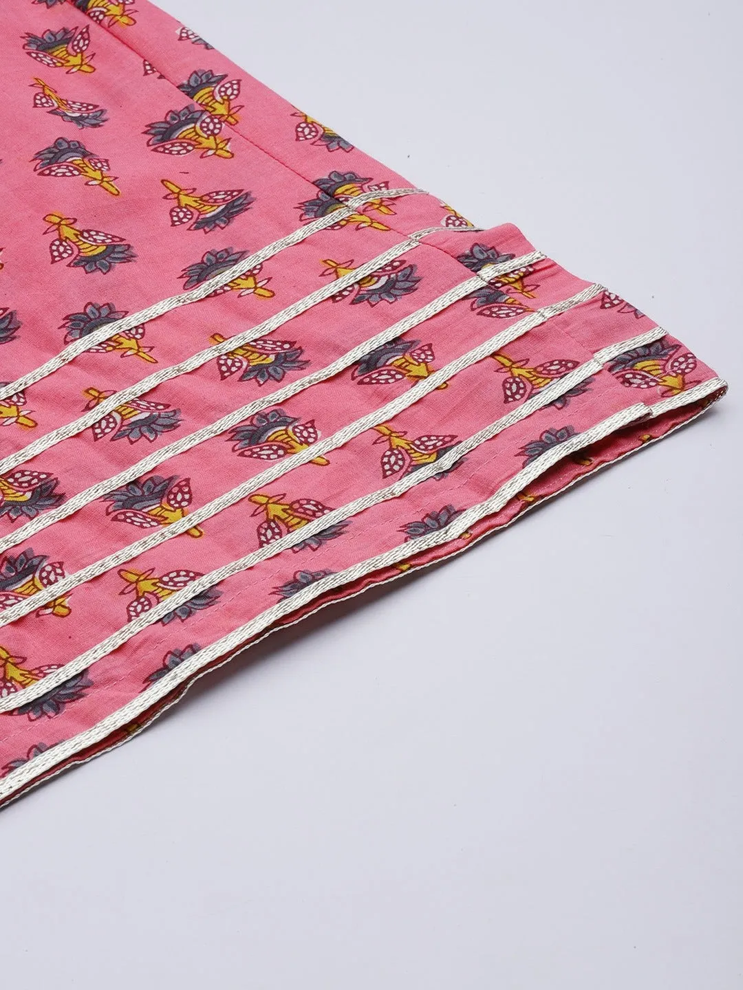 Cotton Anarkali Suit with Proceen Print, Gota Work, and Printed Dupatta