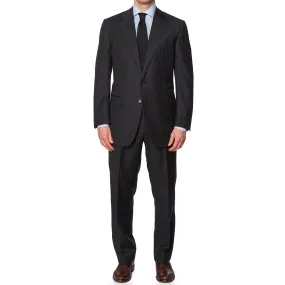 D'AVENZA Handmade Charcoal Gray Pinstriped Wool Suit EU 54 NEW US 42-44
