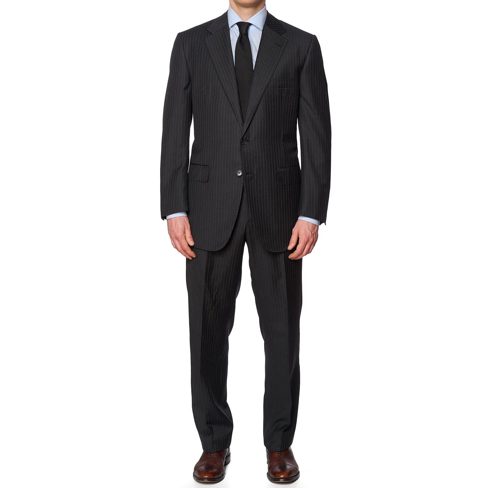 D'AVENZA Handmade Charcoal Gray Pinstriped Wool Suit EU 54 NEW US 42-44