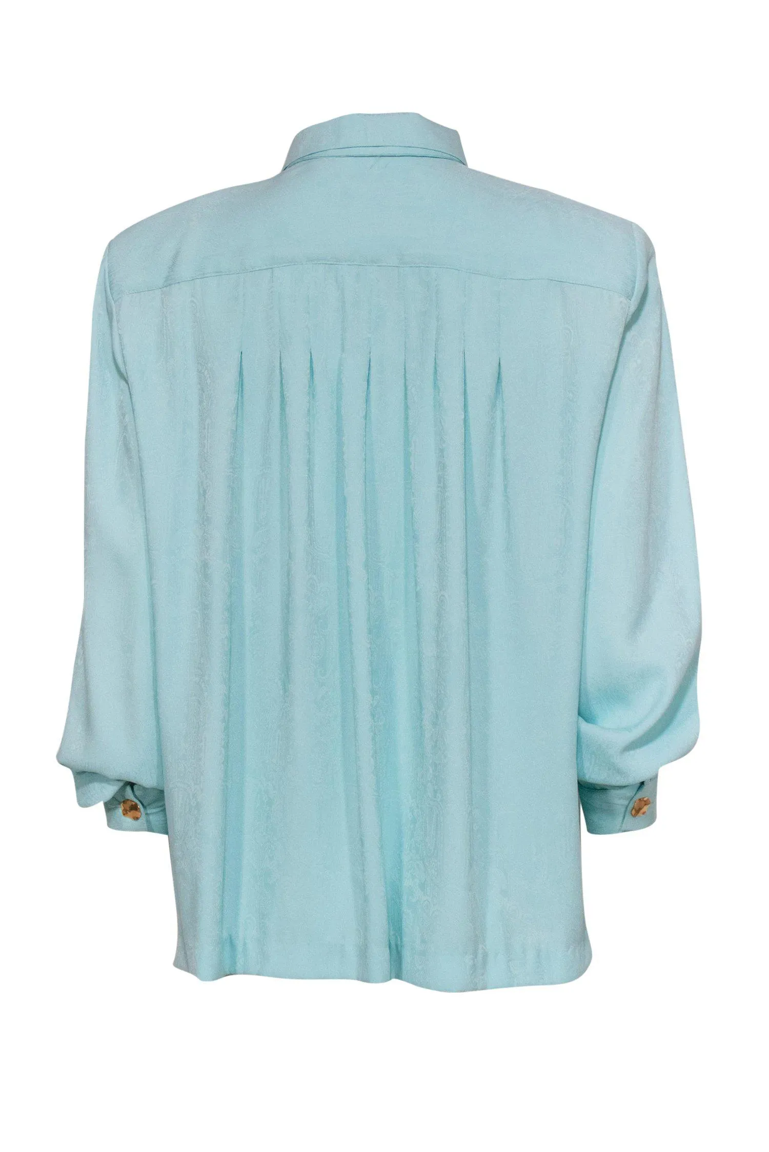 Doncaster - Blue Brocade Textured Button-Up Blouse w/ Neck Tie Sz 12