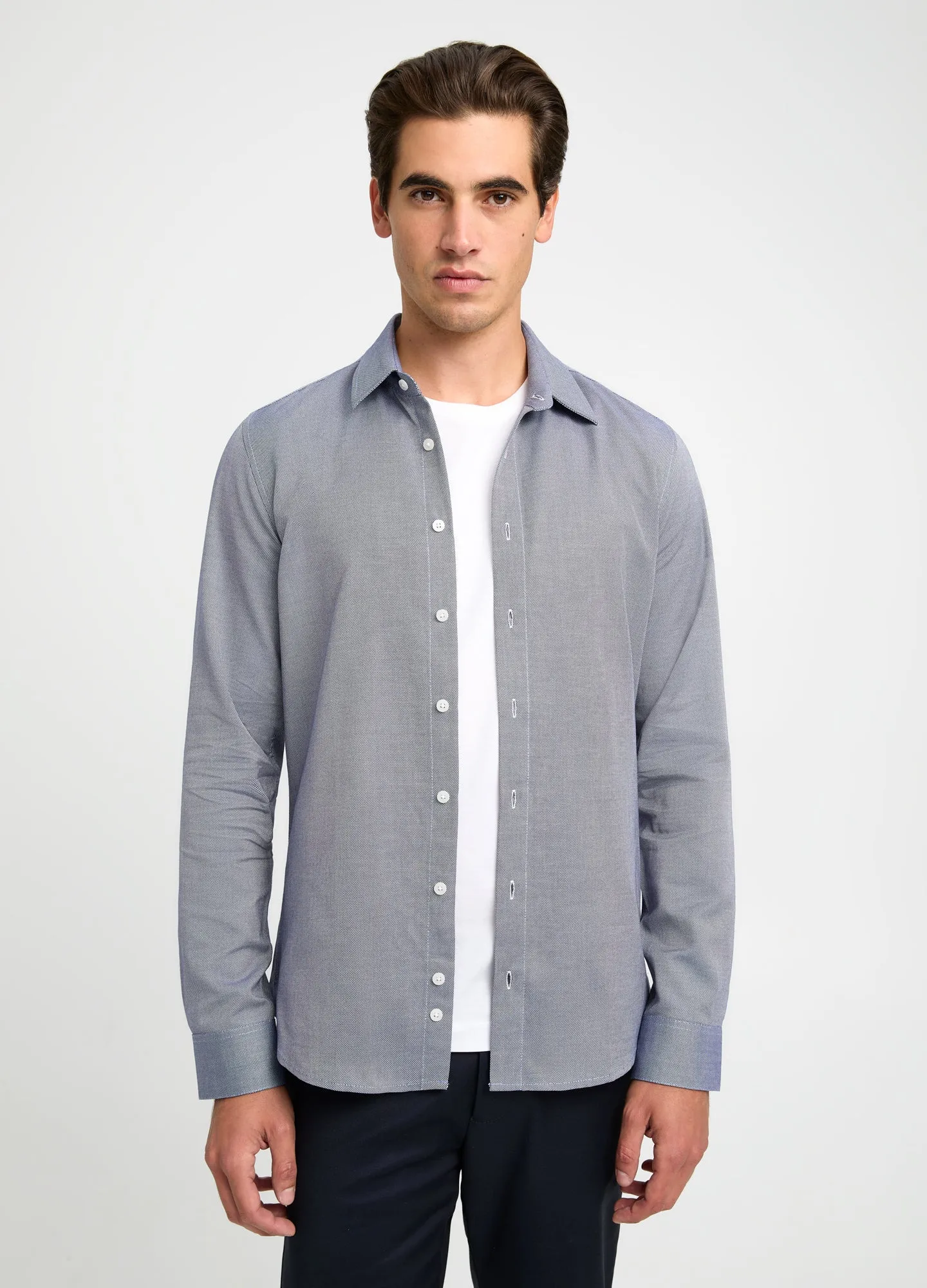 Duo Tone Cotton Oxford Shirt Blue Combo