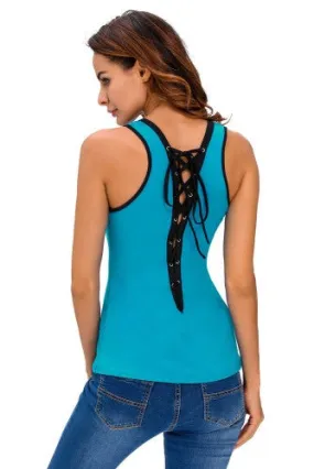 Electric Blue Fitted Lace-up Back Tank