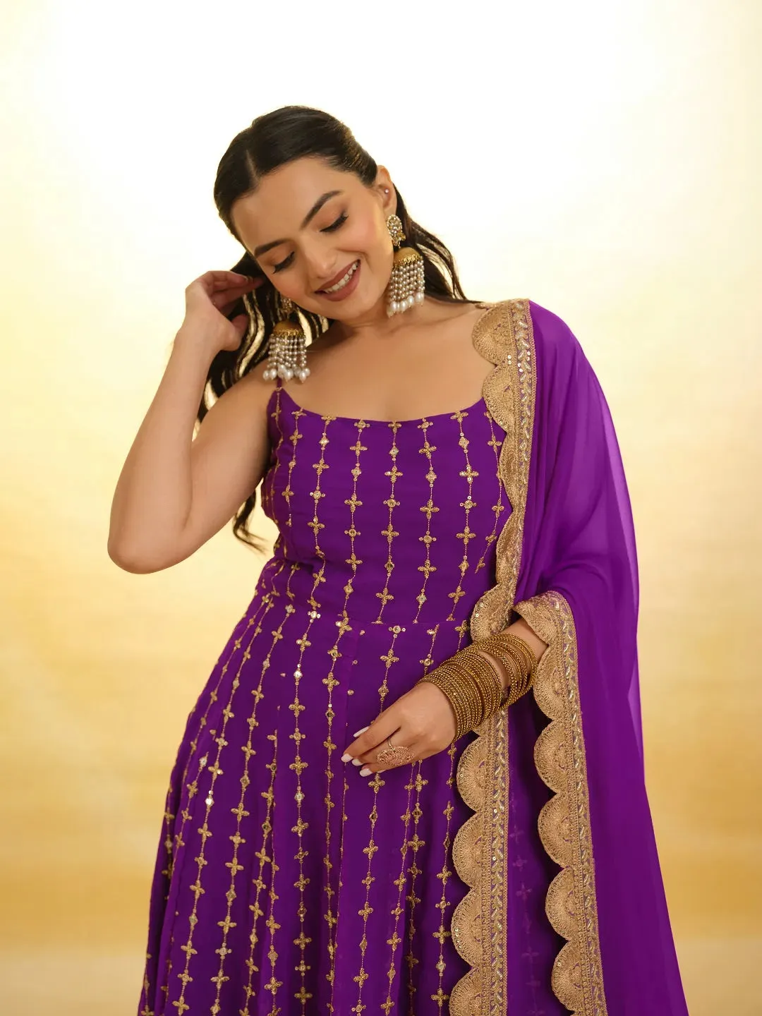 Elegant Purple Embroidered Georgette Anarkali Salwar Suit